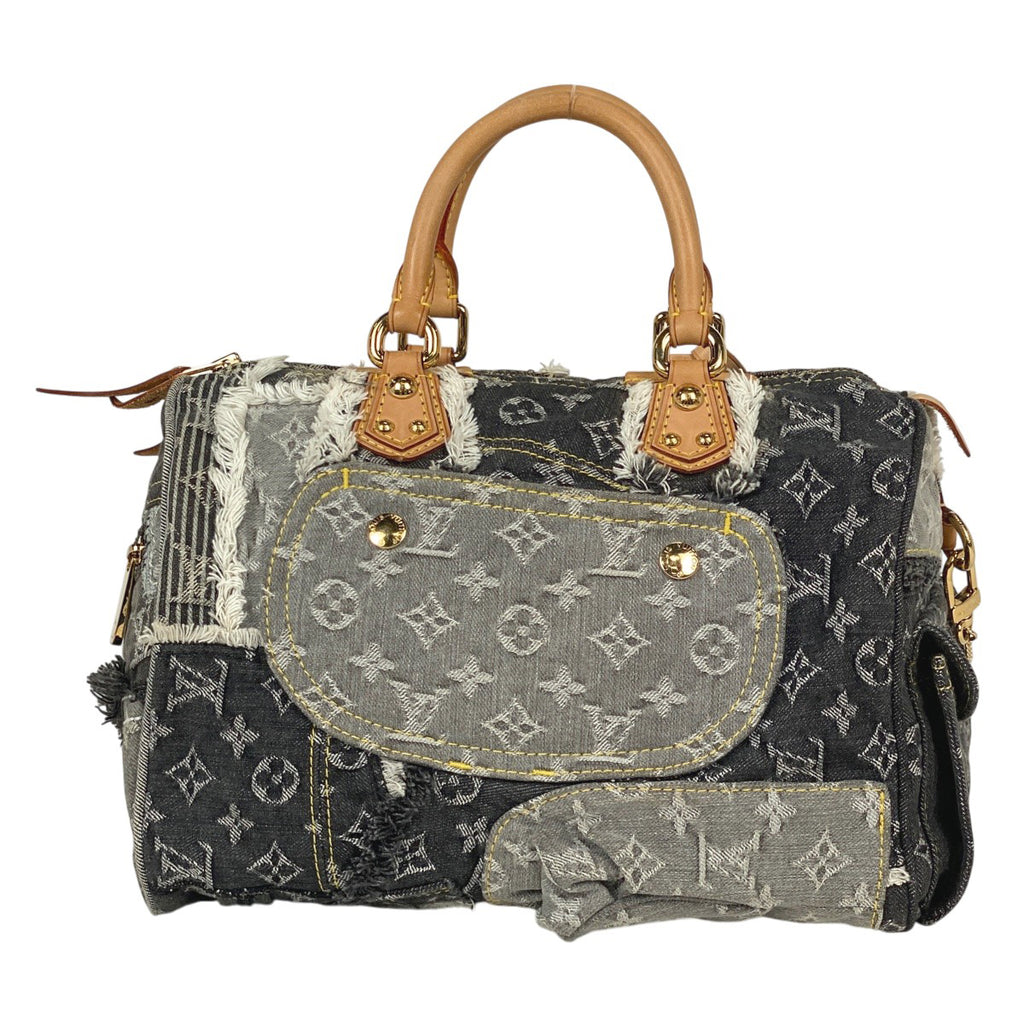 ルイ・ヴィトン スピーディ30 ボストンバック パッチワーク ハンドバッグ モノグラムデニム グリ(グレー) ブラック M95381 レディース 【中古】brbag