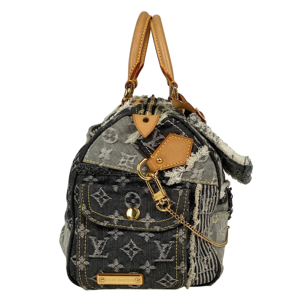 ルイ・ヴィトン スピーディ30 ボストンバック パッチワーク ハンドバッグ モノグラムデニム グリ(グレー) ブラック M95381 レディース 【中古】brbag