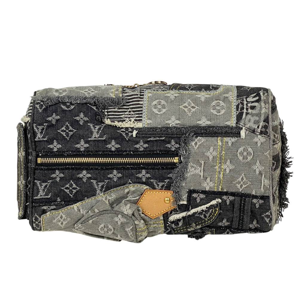 ルイ・ヴィトン スピーディ30 ボストンバック パッチワーク ハンドバッグ モノグラムデニム グリ(グレー) ブラック M95381 レディース 【中古】brbag
