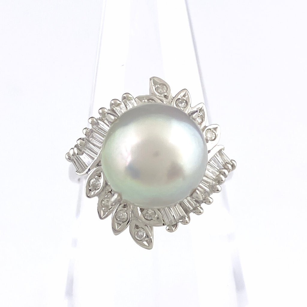 パール デザインリング プラチナ 指輪 メレダイヤ 真珠 リング 11号 Pt900 パール ダイヤモンド レディース 【中古】nbjwl