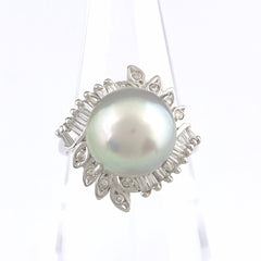 パール デザインリング プラチナ 指輪 メレダイヤ 真珠 リング 11号 Pt900 パール ダイヤモンド レディース 【中古】nbjwl