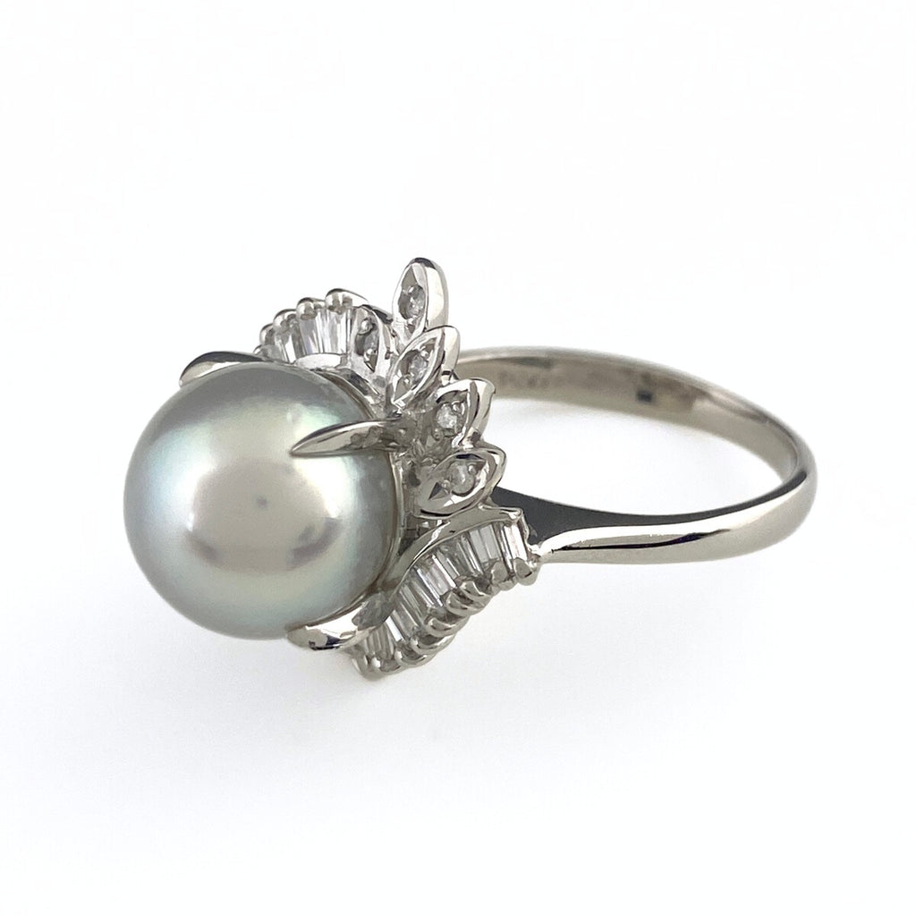 パール デザインリング プラチナ 指輪 メレダイヤ 真珠 リング 11号 Pt900 パール ダイヤモンド レディース 【中古】nbjwl