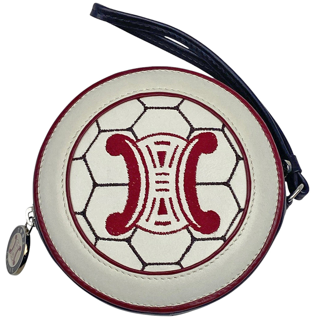 セリーヌ ロゴ コインケース FIFA 2002 サッカーボール型 小銭入れ コインケース レザー ホワイト レッド レディース 【中古】brbag