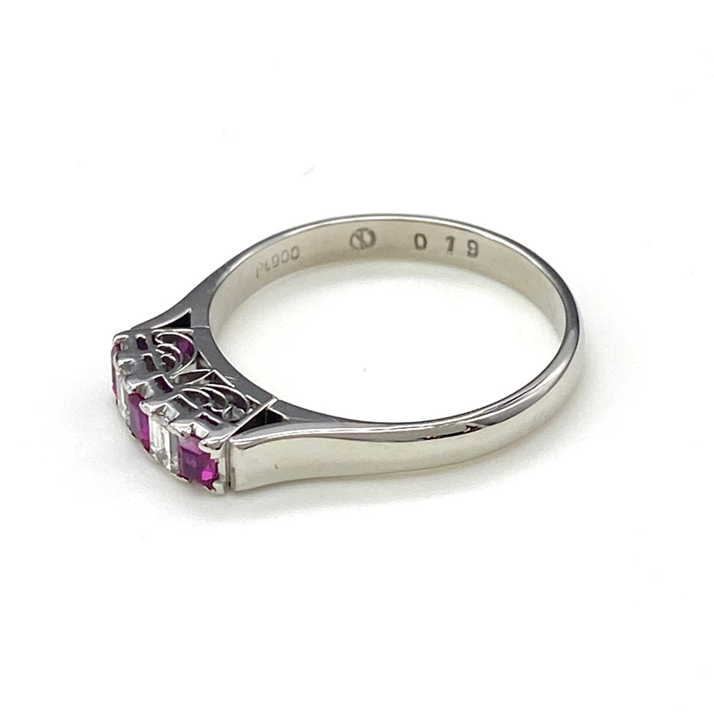 ルビー デザインリング プラチナ 指輪 メレダイヤ リング 12.5号 Pt900 ルビー ダイヤモンド レディース 【中古】nbjwl