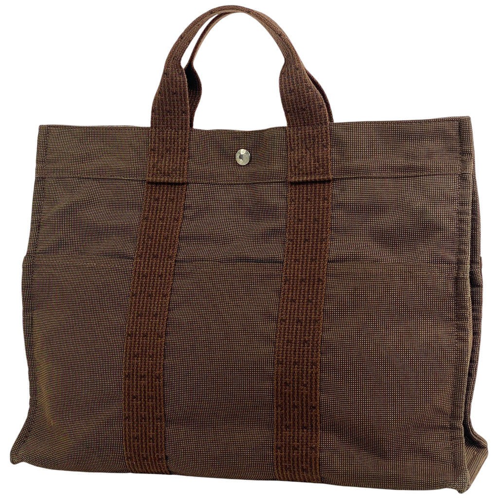 エルメス エールライン MM ハンドバッグ トートバッグ ナイロンキャンバス ブラウン レディース 【中古】brbag