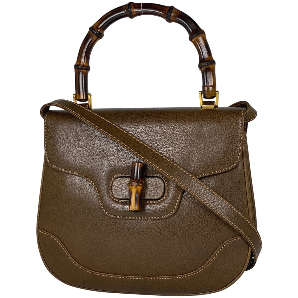 グッチ バンブー ハンドバッグ 2WAY ショルダーバッグ 竹 ハンドバッグ レザー ブラウン レディース 【中古】brbag