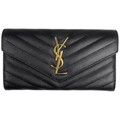 イヴ・サンローラン ロゴ 二つ折り 長財布 札入れ 小銭入れ 長財布 レザー ブラック 372264 レディース 【中古】brbag