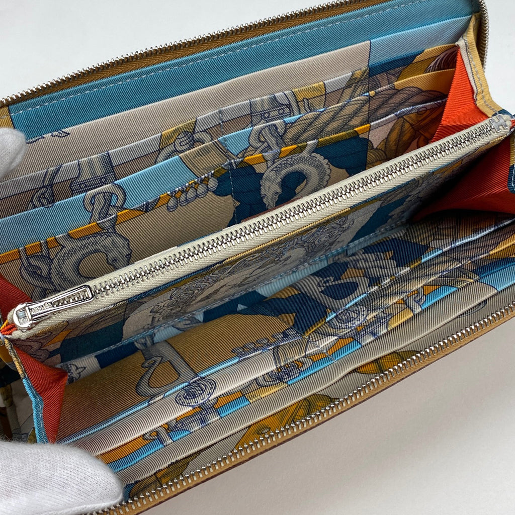 エルメス アザップ ロング シルクイン ラウンドファスナー スカーフ 長財布 レザー ブラウン レディース 【中古】brbag