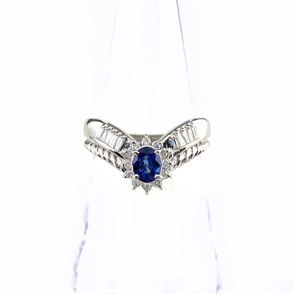 サファイア デザインリング プラチナ 指輪 メレダイヤ リング 12号 Pt900 サファイア ダイヤモンド レディース 【中古】nbjwl