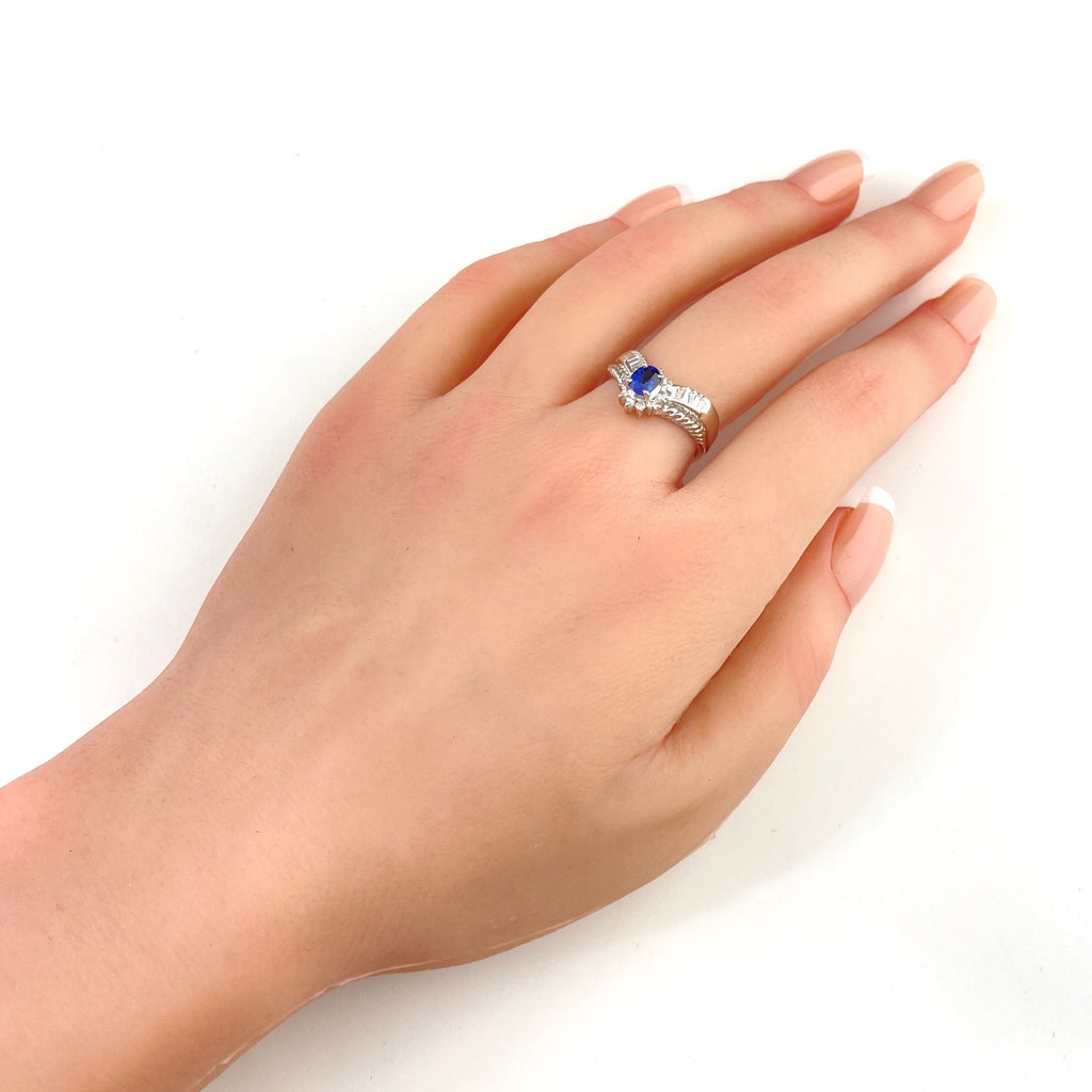 サファイア デザインリング プラチナ 指輪 メレダイヤ リング 12号 Pt900 サファイア ダイヤモンド レディース 【中古】nbjwl