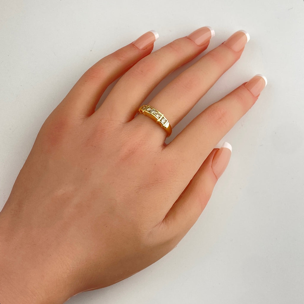 メレダイヤ デザインリング YG イエローゴールド 指輪 リング 17号 K18 ダイヤモンド レディース 【中古】nbjwl