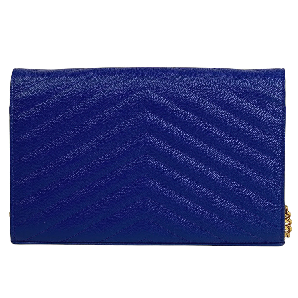 イヴ・サンローラン カサンドラ クラシック チェーン ウォレット 札入れ 小銭入れ ショルダーバッグ レザー ブルー 377828 レディース 【中古】brbag