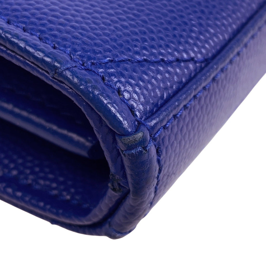 イヴ・サンローラン カサンドラ クラシック チェーン ウォレット 札入れ 小銭入れ ショルダーバッグ レザー ブルー 377828 レディース 【中古】brbag