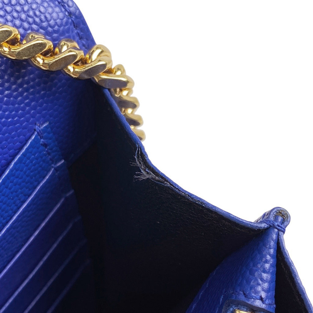 イヴ・サンローラン カサンドラ クラシック チェーン ウォレット 札入れ 小銭入れ ショルダーバッグ レザー ブルー 377828 レディース 【中古】brbag