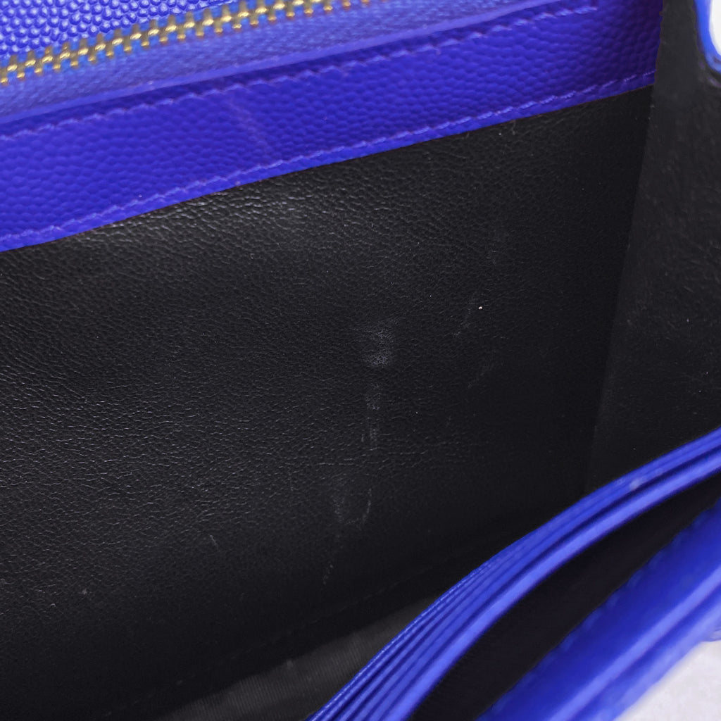 イヴ・サンローラン カサンドラ クラシック チェーン ウォレット 札入れ 小銭入れ ショルダーバッグ レザー ブルー 377828 レディース 【中古】brbag