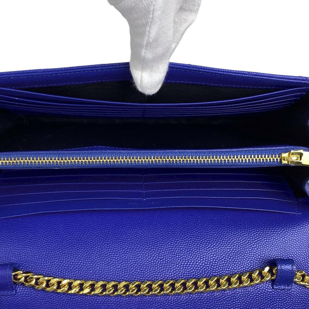 イヴ・サンローラン カサンドラ クラシック チェーン ウォレット 札入れ 小銭入れ ショルダーバッグ レザー ブルー 377828 レディース 【中古】brbag