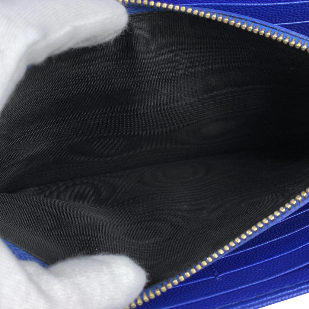 イヴ・サンローラン カサンドラ クラシック チェーン ウォレット 札入れ 小銭入れ ショルダーバッグ レザー ブルー 377828 レディース 【中古】brbag