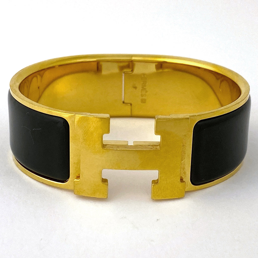 エルメス クリッククラック GM エナメルブレスレット 腕輪 Hロゴ バングル GP ゴールド ブラック レディース 【中古】bracc