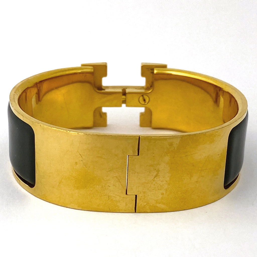 エルメス クリッククラック GM エナメルブレスレット 腕輪 Hロゴ バングル GP ゴールド ブラック レディース 【中古】bracc