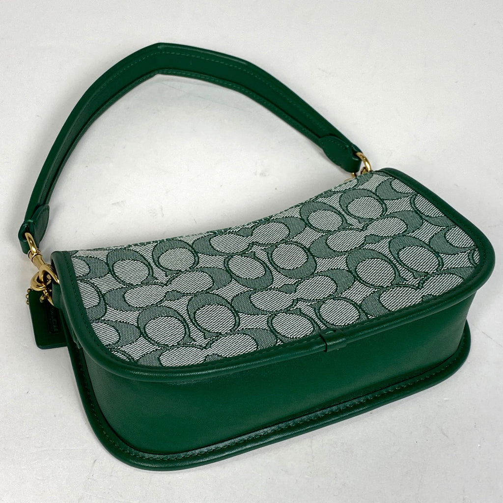 コーチ スウィンガー 20 シグネチャー ポーチ ハンドバッグ キャンバス グリーン C2325 レディース 【中古】brbag