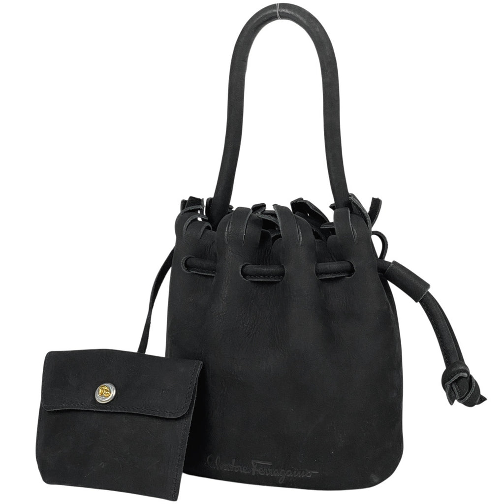 サルヴァトーレフェラガモ ロゴ ハンドバッグ 巾着型 ハンドバッグ スエード ブラック 4248 レディース 【中古】brbag