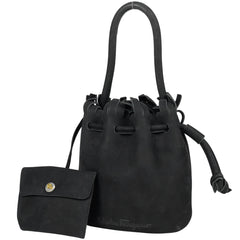 サルヴァトーレフェラガモ ロゴ ハンドバッグ 巾着型 ハンドバッグ スエード ブラック 4248 レディース 【中古】brbag