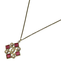 シャネル ココマーク ラインストーン ネックレス CC スクエア ネックレス GP ゴールド ピンク レディース 【中古】bracc