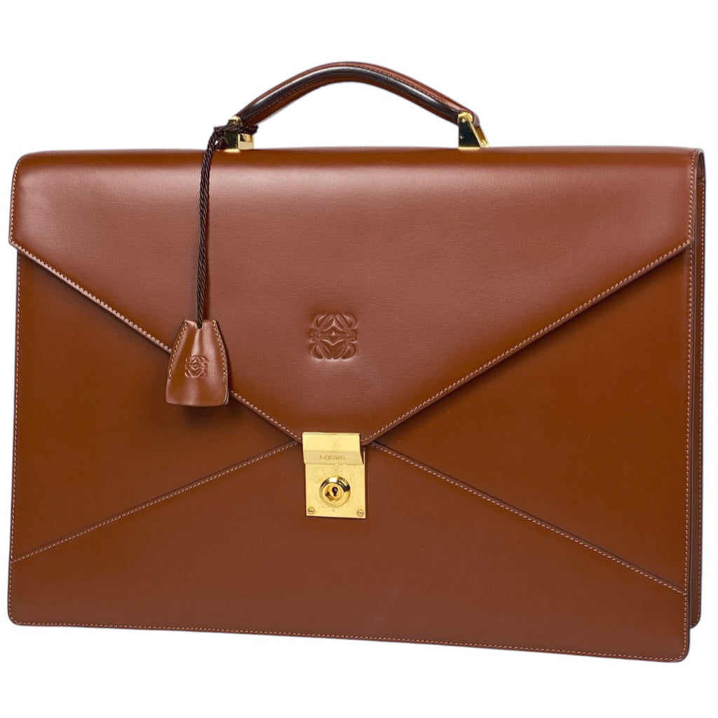 ロエベ アナグラム ビジネスバッグ ブリーフケース ビジネスバッグ レザー ブラウン メンズ 【中古】brbag