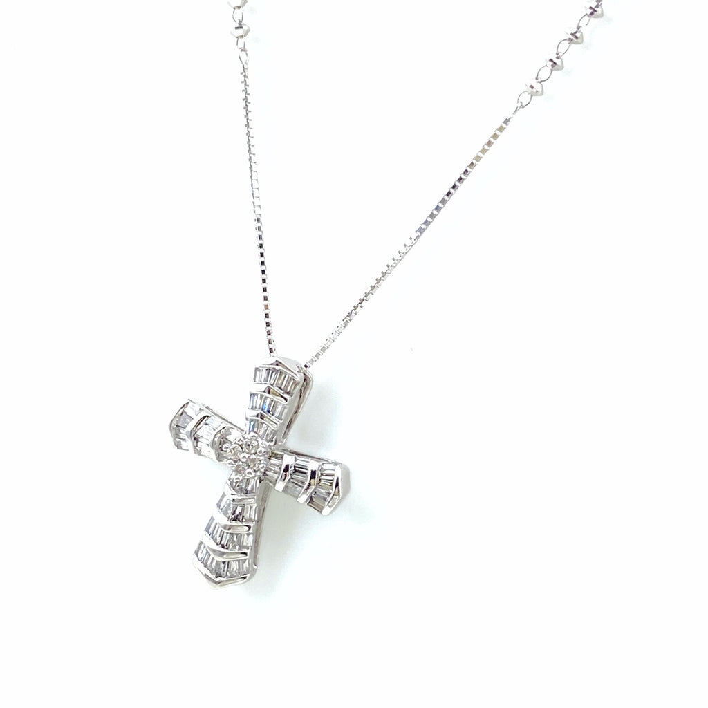 クロスモチーフ デザインネックレス WG ホワイトゴールド ペンダント メレダイヤ 十字架 ネックレス K18 WG ダイヤモンド レディース 【中古】nbjwl