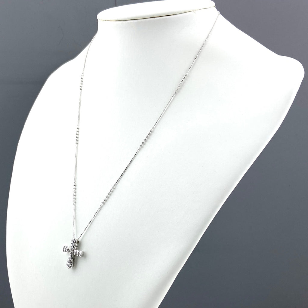 クロスモチーフ デザインネックレス WG ホワイトゴールド ペンダント メレダイヤ 十字架 ネックレス K18 WG ダイヤモンド レディース 【中古】nbjwl