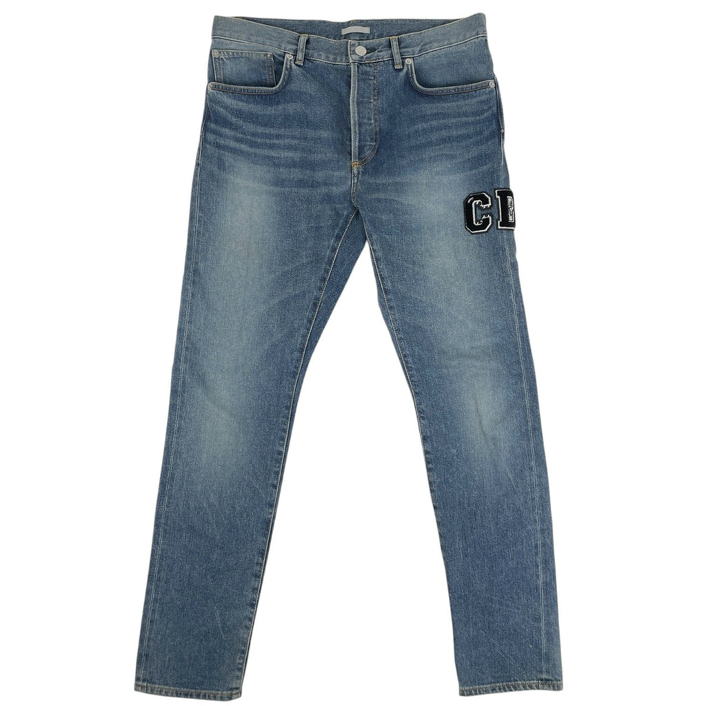 ディオール ロゴ ワッペン デニムパンツ ボタンフライ ボトムス パンツ コットン ポリウレタン ブルー メンズ 【中古】brapp