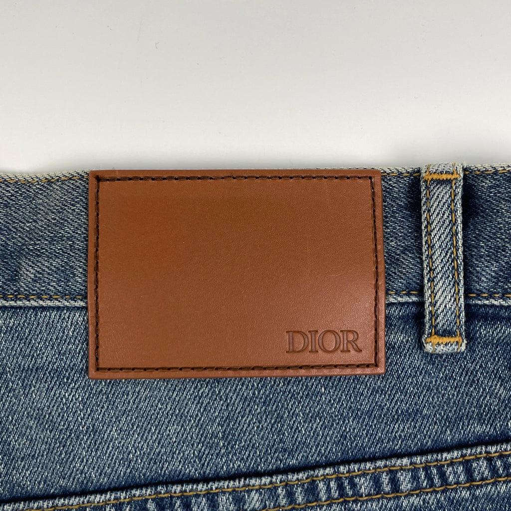 ディオール ロゴ ワッペン デニムパンツ ボタンフライ ボトムス パンツ コットン ポリウレタン ブルー メンズ 【中古】brapp