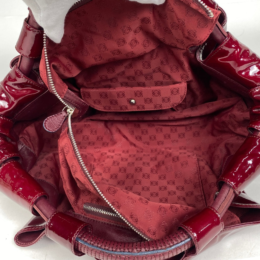 ロエベ ナッパアイレ 手提げ アナグラム エナメル ハンドバッグ パテントレザー レッド レディース 【中古】brbag