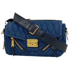 ミュウ ミュウ ロゴ ショルダーバッグ バイカー ショルダーバッグ デニム ブルー レディース 【中古】brbag