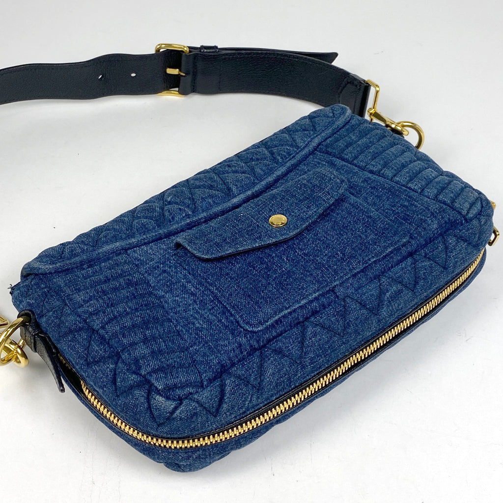 ミュウ ミュウ ロゴ ショルダーバッグ バイカー ショルダーバッグ デニム ブルー レディース 【中古】brbag