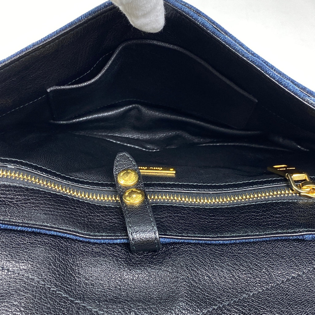 ミュウ ミュウ ロゴ ショルダーバッグ バイカー ショルダーバッグ デニム ブルー レディース 【中古】brbag