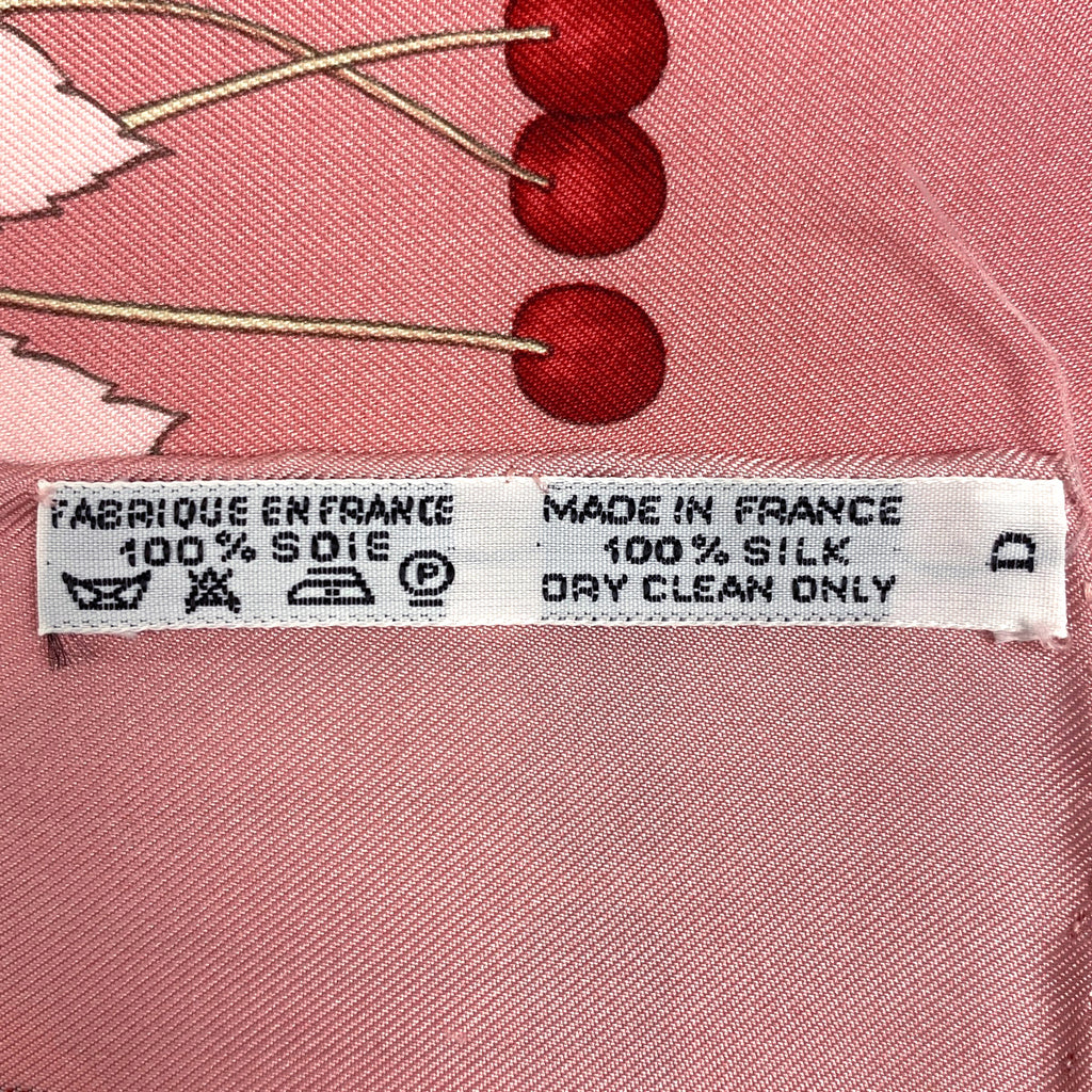 エルメス カレ90 Les merises さくらんぼ スカーフ シルク ピンク マルチカラー レディース 【中古】brbag