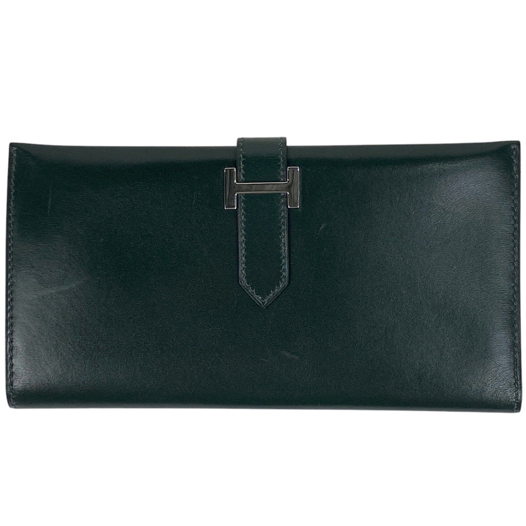 エルメス ベアン クラシック Hロゴ 長財布 ボックスカーフ ヴェールアングレ(グリーン) □D レディース 【中古】brbag