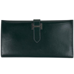 エルメス ベアン クラシック Hロゴ 長財布 ボックスカーフ ヴェールアングレ(グリーン) □D レディース 【中古】brbag