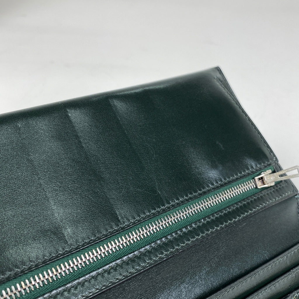 エルメス ベアン クラシック Hロゴ 長財布 ボックスカーフ ヴェールアングレ(グリーン) □D レディース 【中古】brbag