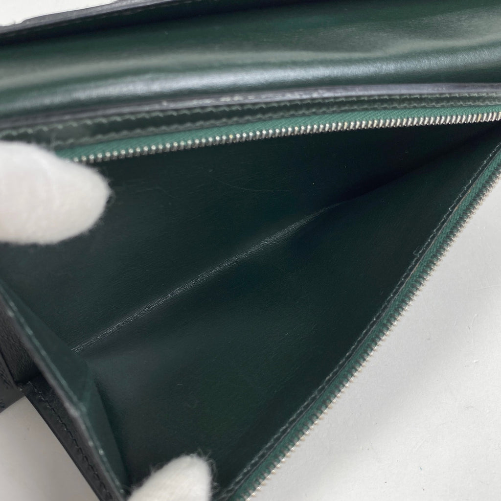 エルメス ベアン クラシック Hロゴ 長財布 ボックスカーフ ヴェールアングレ(グリーン) □D レディース 【中古】brbag