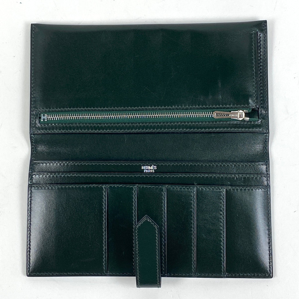 エルメス ベアン クラシック Hロゴ 長財布 ボックスカーフ ヴェールアングレ(グリーン) □D レディース 【中古】brbag