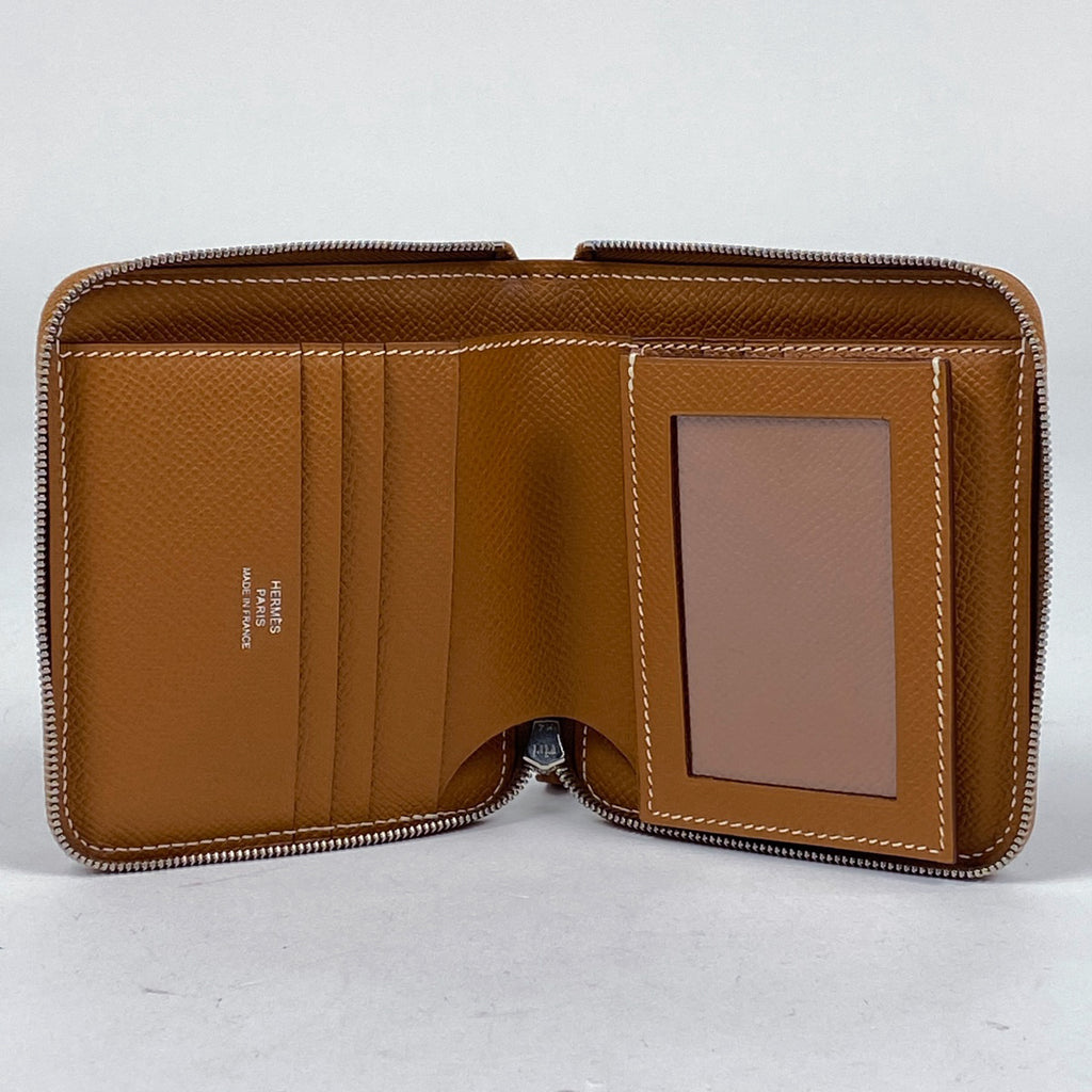 エルメス 二つ折り財布 ラウンドファスナー 二つ折り財布 レザー ゴールド □K レディース 【中古】brbag