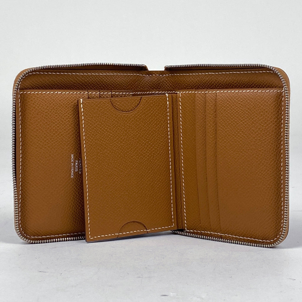 エルメス 二つ折り財布 ラウンドファスナー 二つ折り財布 レザー ゴールド □K レディース 【中古】brbag