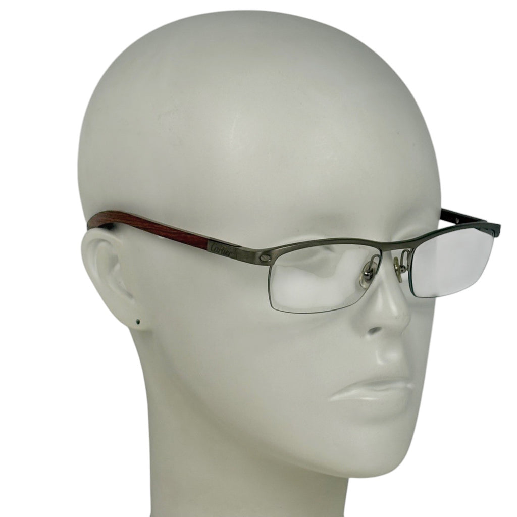 カルティエ ロゴ メガネ ウッドテンプル 眼鏡 メタル ブラウン レディース 【中古】brbag