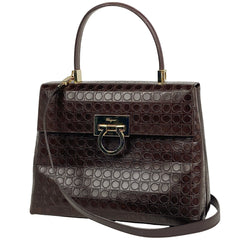 サルヴァトーレフェラガモ ガンチーニ ハンドバッグ 2WAY ショルダーバッグ ハンドバッグ レザー ダークブラウン 0290 レディース 【中古】brbag