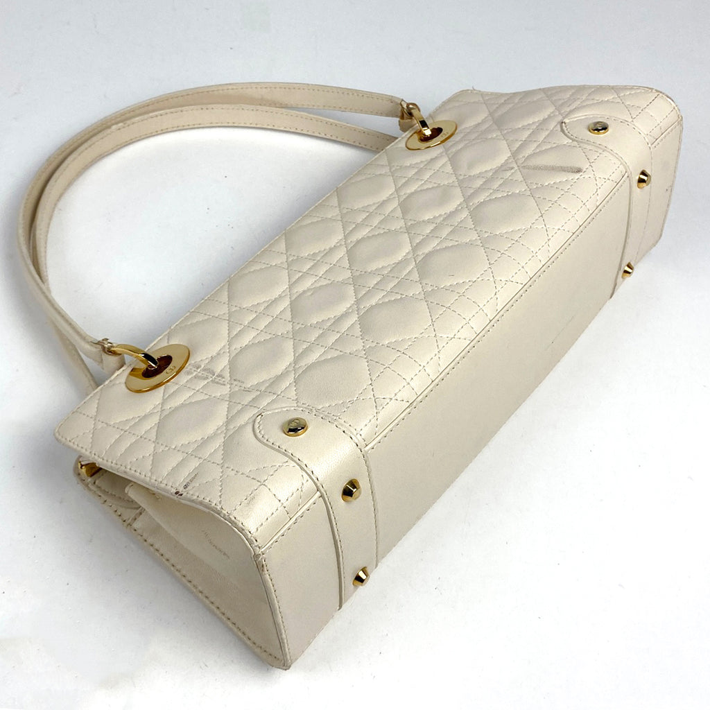 クリスチャンディオール カナージュ ハンドバッグ レザー アイボリー レディース 【中古】brbag