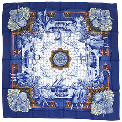 エルメス カレ 90 AZVLEJOS 貴族船 アスレホ アズレージョ スカーフ シルク ブルー マルチカラー レディース 【中古】brbag