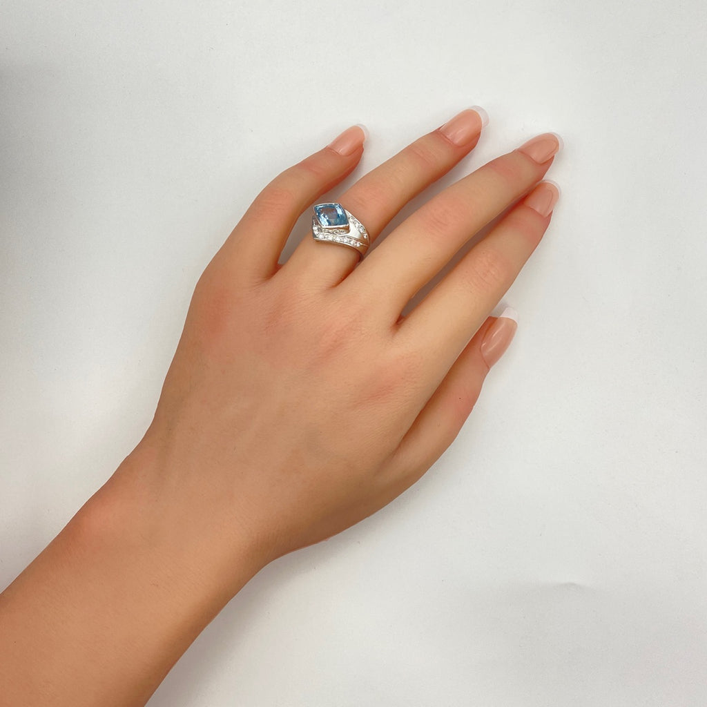 アクアマリン デザインリング プラチナ メレダイヤ 指輪 リング 10号 Pt900 アクアマリン ダイヤモンド レディース 【中古】nbjwl