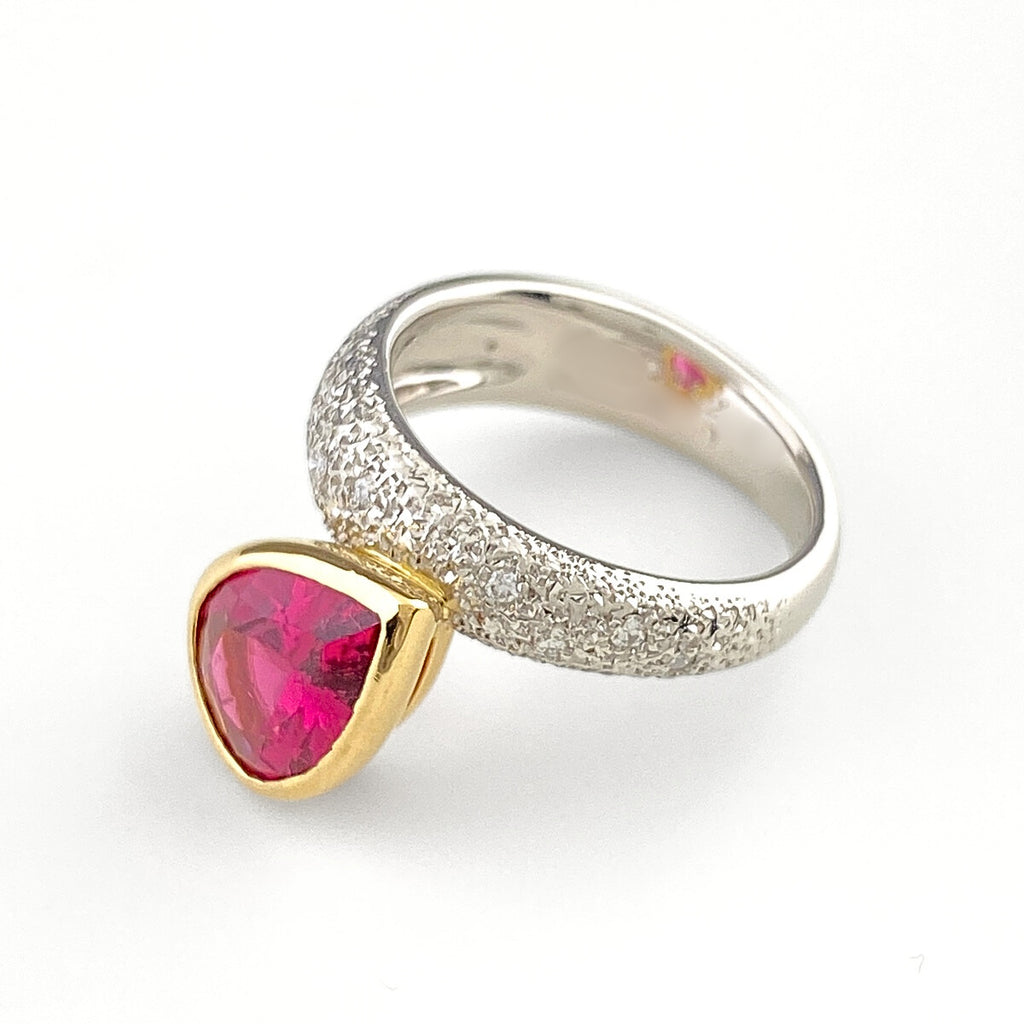 石川暢子 トルマリン デザインリング プラチナ YG イエローゴールド 指輪 メレダイヤ リング 8.5号 Pt900 K18 トルマリン レディース 【中古】brjwl